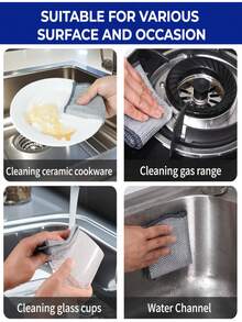 12/6/4/1pcs Thickened Double-Sided Metal Steel Wire Magic Cleaning Cloth, Kitchen Dishcloth, Magic Metal Wire Cleaning Cloth, Steel Wire Cleaning Cloth, Pot And Bowl Cleaning Cloth, Towel Cleaning Tool, Household Metal Mesh Scrubbing Pad, Lint-Free Streak-Free Reusable Dishcloth - Silver - View 3