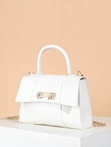 1pc Girls Luxury Crocodile Embossed Small Square Handbag, Metal Chain Crossbody Bag, Versatile Mini Bag For Banquet And Commute, Ideal Gift Choice - M635 - View 10