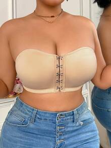 Front Closure Wire-Free Padded-Free Bandeau Bra For Plus Size Women - Apricot - View 6