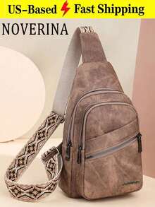 This Fashionable And Classic Versatile Solid Color Retro PU Waterproof Multi-Layer Crossbody Bag Features Edge Pocket Design,External Earphone Hole - Brown - View 12