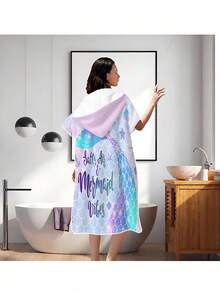1 Peça Toalha de Banho com Capuz Padrão Sereia, Estilo Moderno Fibra Ultrafina Retangular Absorvente Roupão de Troca Multifuncional Adequado para Banheiro Interno, Praia Externa, Roupão, Casal e Temporada de Casamento e Presente de Aniversário para Melhor Amigo/Família, Roupa de Casa Unissex de Ajuste Solto Adequado para Estilo de Feriado de Natal (Imagem Apenas para Referência) - Multicolorido - Visão 5