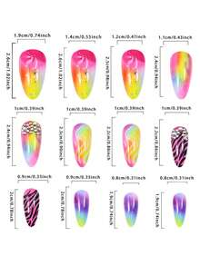 24PCS Press On Nails Medium Almond Shaped Colorful Gradient False Nails With Rhinestones Design Artificial Acrylic Nails Almond Stick On Nails Full Cover Coffin Nails Reusable On Nails For Women - 彩色 - 查看 6