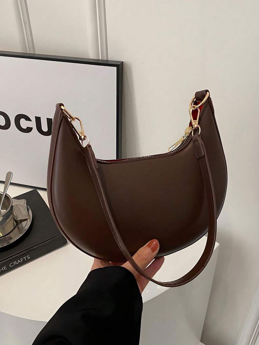 Crescent Shaped Pu Leather Handbag, Simple & Stylish, Women, Shoulder Bag, Moon Bag,Carteras Para Mujer,Work, Shopping, Date Night, Travel & Daily Use - 彩色 - 查看 1