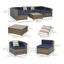 7-Piece Outdoor Wicker Patio Sofa Set, Rattan Conversation Furniture With Cushions And Table - Multicolor 29 - View 2