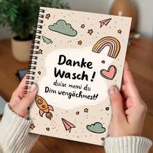 1 pieza Cuaderno de espiral estilo de dibujos animados lindo con mensaje de agradecimiento en alemán, 100 páginas interiores prácticas. Adecuado para registros de trabajo, notas de estudio, escritura de diario, etc., también es una opción de regalo reflexiva para graduación, cumpleaños, planificación diaria, escritura de notas, agregando un toque de brillo a la vida. - J - Ver 3