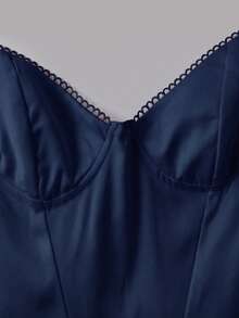 Elegant Romantic Spaghetti Strap Mini Dress For Date And Daily Wear - Navy Blue - View 9
