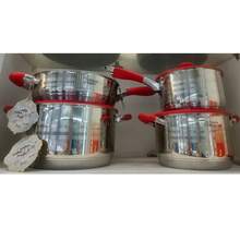 Batería De Cocina de 7 Piezas Acero Inoxidable Modelo Zamora, acero inoxidable de alta calidad con borde de silicón rojo, compatible con todas las fuentes de calor incluyendo inducción - Ver 5