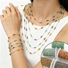 50cm/19.69inch Stainless Steel Cylindrical Crystal With Small Bead Chain, Multiple Colors Available, DIY Jewelry Chain Suitable For Handmade Braided DIY Necklace, Bracelet, Anklet, Collarbone Chain, Glasses Decoration Chain, Bag Hanging Chain, Tassel Bracelet, Bohemian Style Jewelry Accessories, Jewelry Making Materials - Chain - View 2