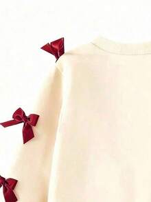 Tween Girl Letter Print Bow Decor Crew Neck Long Sleeve Sweatshirt And Flare Pants Casual Daily Outfit Set - Apricot - View 6