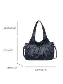 Bolso de Hombro Clásico y Moderno de Color Sólido, Gran Capacidad, Material PU Vintage, Opción Ideal para Bolsos de Mujer para Viajes Diarios - Azul - Ver 3