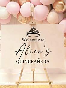 Personalized 15th Birthday Welcome Sign Sticker, Princess Crown Design 15th Birthday Party Sign, Custom Girl Name, Waterproof Removable Sticker, Suitable For Mirror, Acrylic, Wall, Party Decoration - Multicolor 1 - View 2