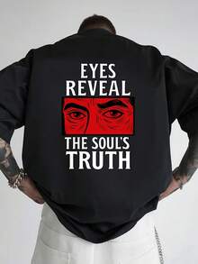[Diseño Impreso - Sin Textura] Camiseta de hombre con hombros caídos, los ojos revelan la verdad del alma, el verdadero significado del corazón, camiseta de hombre de corte holgado con diseñ - Negro - Ver 3