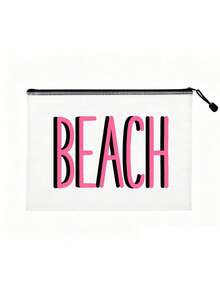 多色網格海灘包印有「Beach」字樣，大容量透明化妝包與尼龍拉鍊盥洗包，輕量設計可收納文件、文具、防曬霜、零食、比基尼、海灘必需品，快乾防沙，適合游泳、海灘、潛水、夏季度假、春夏收納，適用於朋友、家人、閨蜜、同學，生日、節日、派對、婚禮（伴娘）、畢業季，教學包、老師包，完美禮物，適合父親節、日必需品 - 彩色 - 查看 12