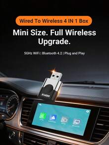 XUDA 2026 Adaptor 4in1 Terkecil Baru CarPlay/Android Auto/AirPlay/MirrorCast, Wifi 5.0GHz, Pembaruan OTA, Kotak Mini AI Berkabel ke Nirkabel - A - View 4
