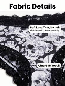 Dircho 1pc Gothic Skull Rose Pattern Low Waist Women's Panties, Gothic Style Loungewear And Casual Avant-Garde Outfit - Multicolor - View 3