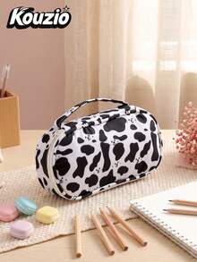 1pc Cow Print Handheld Pencil Case, Large Capacity Portable Multi-Functional Pen Bag, Versatile Stationery Organizer For School Supplies, Daily Cosmetic Makeup Storage Pouch For Girls & Students, Ideal Back To School & Holiday Gift - Multiple Colors - One Size Fits All - View 1