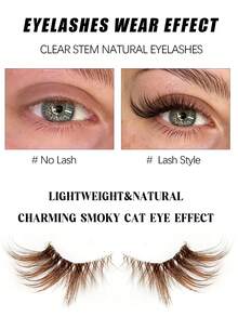 Asiteo 6 Pairs Brown Half Eye Wispy Lashes, Eye Tail Elongation Cat Eye Eyelashes With Clear Band,Beginner-Friendly,Natural & Fluffy Corner Eyelashes, Natural Look Fake Lashes,For Used Daily Makeup, Everyday Luxury - Brown - View 2