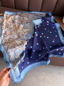 1pc Faux Silk Printed Square Scarf Headwrap Hairband Fashion Multifunctional Small Neck Scarf Suitable For Daily Use - Multicolor - View 2