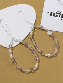 Pink Phone Chain, Crystal Mother Of Pearl Phone Lanyard Wrist Strap Anti-Loss Rope, Camera Phone Charm - Baby Pink - View 4