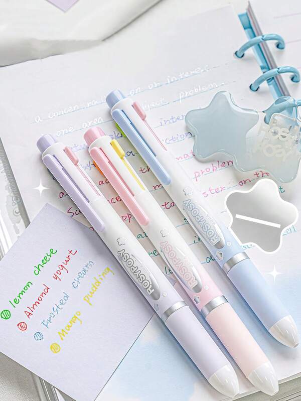 1 cái/3 cái Bút bi 4 trong 1 ngọc trai ánh sao, đa màu, nhanh khô, viết mượt, thẩm mỹ cao, mực chảy đều, hoàn hảo cho DIY sổ tay, phân loại ghi chú, đánh dấu và trang trí scrapbook