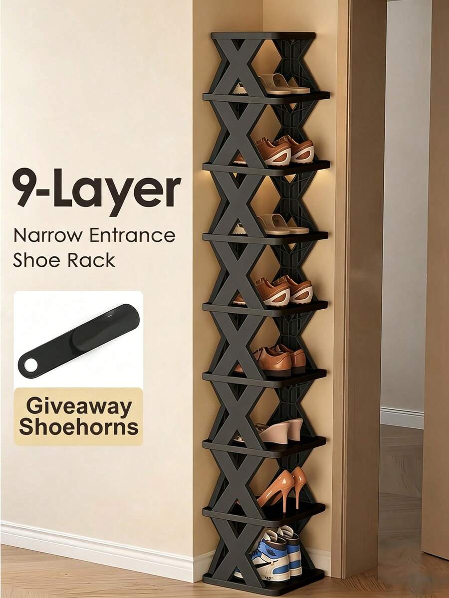 9-Tier Foldable Shoe Rack, Space-Saving Vertical Design For Entryways, Living Rooms, Bedrooms, Closets, Balconies, And College Dorms. Essential Organization Rack. Three-Tier Or Nine-Tier Heavy-Duty Shoe Rack, Foldable And Stackable. - 彩色 - 查看 1