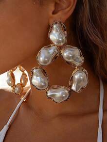1 Pair Of Unique, Vintage-Inspired Asymmetrical Baroque-Style Faux Pearl Earrings,Stylish And Luxurious Women's Earrings, Parties Jewelry - Earring - View 2