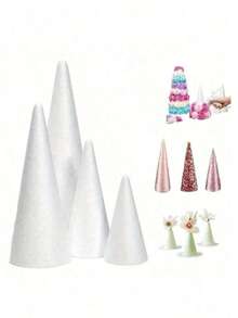 2/1pc Set Large White Solid Foam Cones, Art Cones, DIY Craft Supplies, PS(Polystyrene) Foam Christmas Birthday Scene Decor, Event Display Props, Cone Accessories, Home Decor, Artificial Glitter Christmas Tree Cones, Christmas Cone Tree, New Year Thanksgiving Winter Valentine's Day Handmade Gift Ideas (Please Place Your Order According To Your Required Size) - Multicolor - View 1