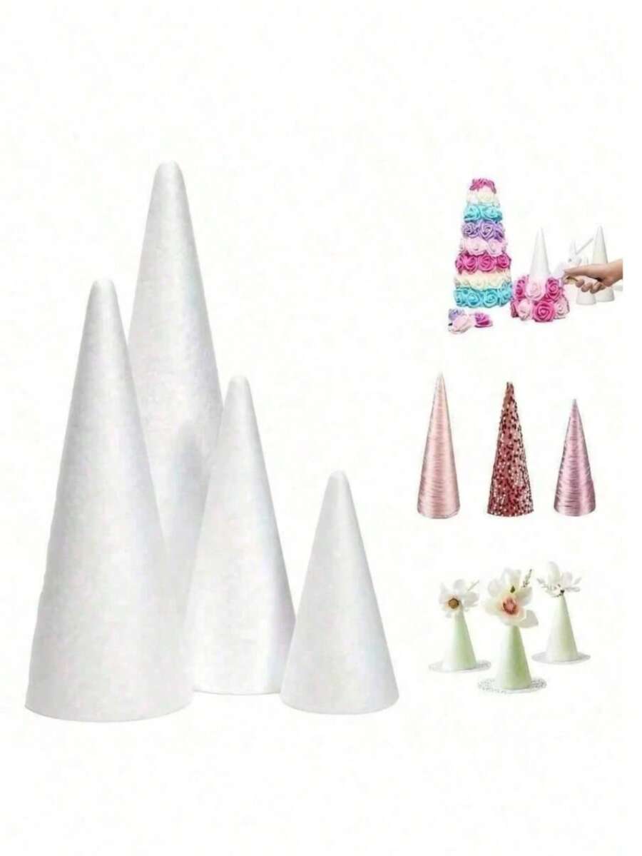 2/1pc Set Large White Solid Foam Cones, Art Cones, DIY Craft Supplies, PS(Polystyrene) Foam Christmas Birthday Scene Decor, Event Display Props, Cone Accessories, Home Decor, Artificial Glitter Christmas Tree Cones, Christmas Cone Tree, New Year Thanksgiving Winter Valentine's Day Handmade Gift Ideas (Please Place Your Order According To Your Required Size) - Multicolor - View 1
