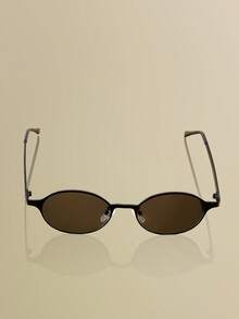 NobleVue 1 Pair Unisex Metal Small Frame Oval Fashionable Versatile Sunglasses, Suitable For Vacation, Travel, Sports Style, Driving, Holiday Outfits, Beach - Black and Gray - View 1