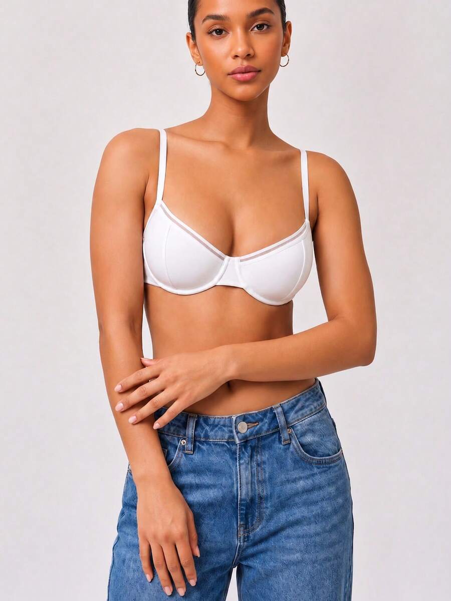 1pc Women's Fashionable Comfortable Underwire Non-Padded Solid Color Sexy Backless Versatile Balconette Bra - White - View 1