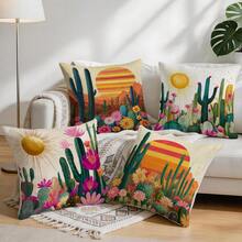 4pcs/1pc Desert Cactus Pattern Pillowcase Without Insert, Single-Sided Printed Pillowcase, Suitable For Living Room Bedroom Home Decor, All Seasons Pillowcase - Multicolor - View 1