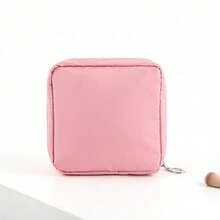 1pc Girls' Pink Solid Color Portable Makeup Bag, Compact Yet Large Capacity, Student Travel & Daily Life Organizer - Multicolor - View 2