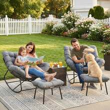 Egg-Shaped Rocking Chair With Footstool, Rattan Rocking Chair Set, Oversized Rocking Armchair, Weatherproof, With Thick Removable Cushion, Load Capacity Of 150kg, Lounge Chair For Garden, Balcony, Living Room - Black Rattan + Gray Mat - View 6