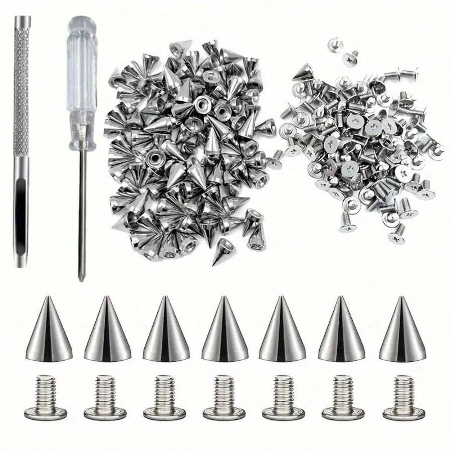 100pcs Punk Rivet Screw Punching Tool, 7 X 10mm, Rust-Resistant Decorative Rivets, Clothing Screw Rivets, DIY Rivets, Screw Rivets, Metal Gothic Spikes, Decorative Rivets, Pointed Rivets, Suitable For Bags, Clothing, Shoes - Rivets - View 1