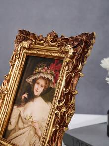1PC, Rococo Style 3D Pattern Decorative Photo Frame, Resin Material Oak Leaf Pattern Border Decorative Photo Frame, Desktop Ornament Photo Frame, Home Decor Photo Frame, European Style Desktop Decoration, Suitable For Bedside Table Photo Frame, Dressing Table Photo Frame, Wedding Photo Frame And Desktop Decoration - Gold - View 11