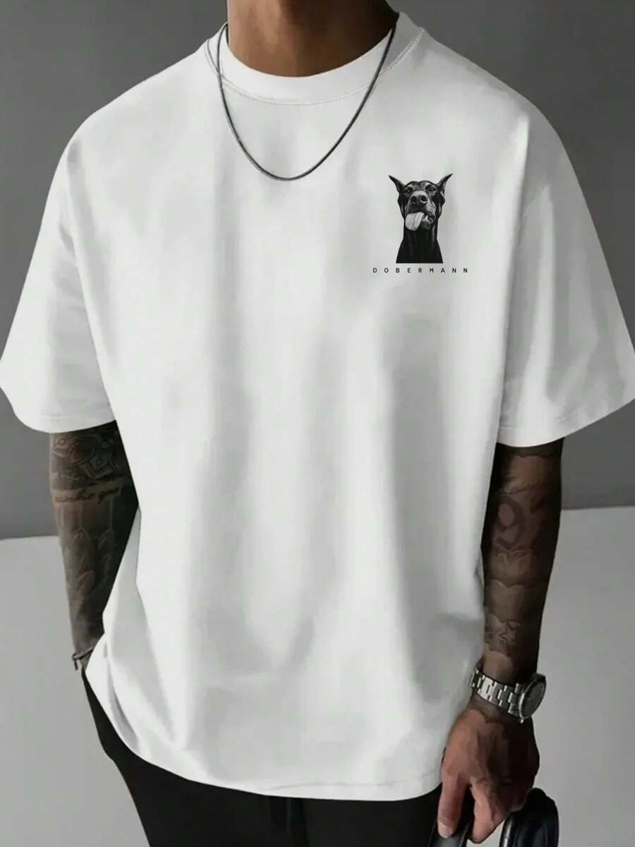 Herren T-Shirt 180g 100% Baumwolle, atmungsaktiver Rundhals, Obermann Druck, waschbares Casual T-Shirt für Hundeliebhaber - Weiss - Übersicht 1