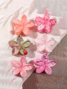 6件組甜美粉色大理石漸層花朵髮夾套組，波希米亞風，可愛，適合海灘、夏季髮飾優雅抓夾，學校用品，大學秋季髮飾花朵抓夾，秋冬度假穿搭女款 - 彩色 - 查看 6