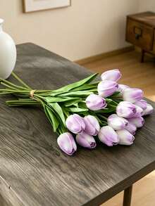 20 tangkai Bunga Tulip Buatan Berwarna Ungu Muda, Tanaman Tiruan untuk Dekorasi, Cocok untuk Dekorasi Ruangan, Dekorasi Pernikahan, Dekorasi Ruang Tamu & Ruang Makan, Dekorasi Desain Rumah, Pesta Liburan, Hadiah Ulang Tahun - Mauve Purple - View 3