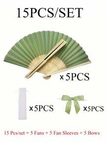 1/3/9/12/15/18/30/48/60件夏季綠色系列婚禮禮物扇子套裝，女士摺疊扇，綠色系列蝴蝶結，透明沙袋，婚禮派對裝飾。適用於新娘禮物派對，生日派對回禮，伴娘拍照道具，夏季扇子，活動和派對用品，多件派對禮物袋。 - 彩色 - 查看 13