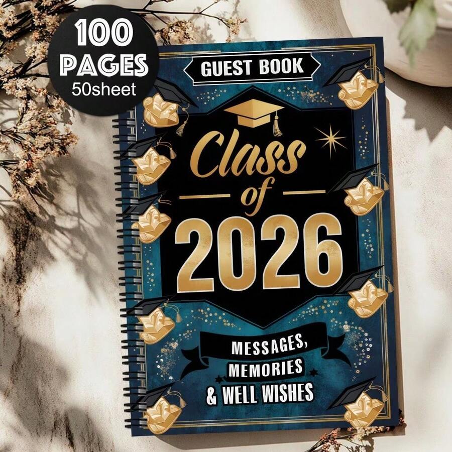 1pc 2026 Graduation Guest Book & Commemorative Photo Album - Class Sign-In Guestbook With Blessings, Lined Pages, Suitable For Students, Alumni, Teachers - Graduation Commemorative Gift, Blessing Collection, Easy To Sign (Gift) - G - View 1