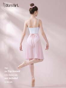 DonsGirl 1pc Women's Midi Chiffon Wrap Dress, Solid Color, Suitable For Ballet Performance Spring Sports - Baby Pink - View 9