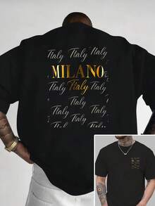 Mailand, Italien, neues Herren--Shirt mit Rundhalsausschnitt und beidseitigem Druck, lässiges, sportliches,, lockeres Oberteil für Studenten und Teenager, kurzärmelig. - Schwarz - Übersicht 1