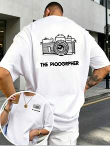 Camiseta roja de fotógrafo, estampado de cámara a doble cara, regalo moderno para adultos, camiseta casual de verano, adecuada para conjuntos familiares y de equipo, para regalos de Na - Blanco - Ver 1