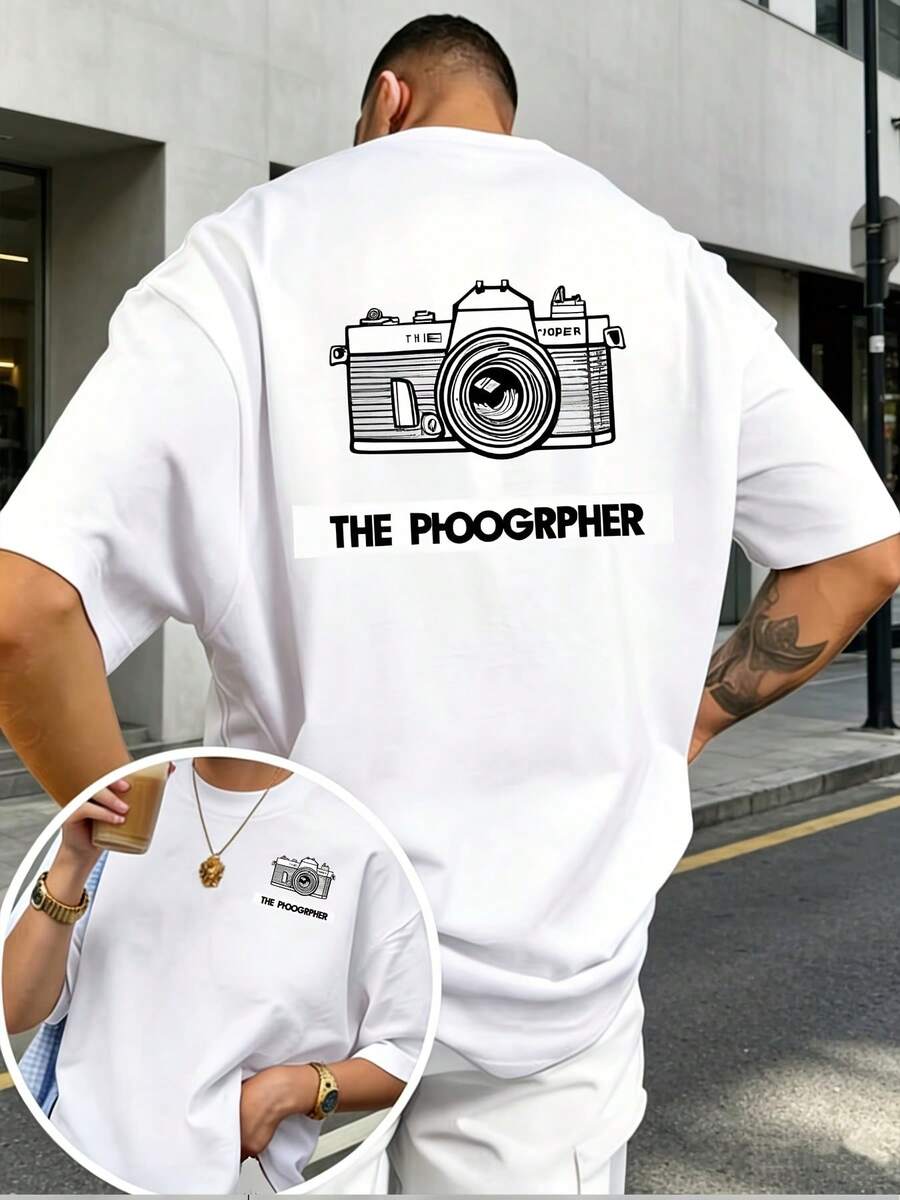 Camiseta roja de fotógrafo, estampado de cámara a doble cara, regalo moderno para adultos, camiseta casual de verano, adecuada para conjuntos familiares y de equipo, para regalos de Na - Blanco - Ver 1