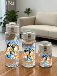 Bluey 1個 400/600/800ml 水壺，大容量附吸管與防漏設計，便攜手柄，輕量塑料材質，卡通設計，適用健身與籃球運動 - 彩色 - 查看 1