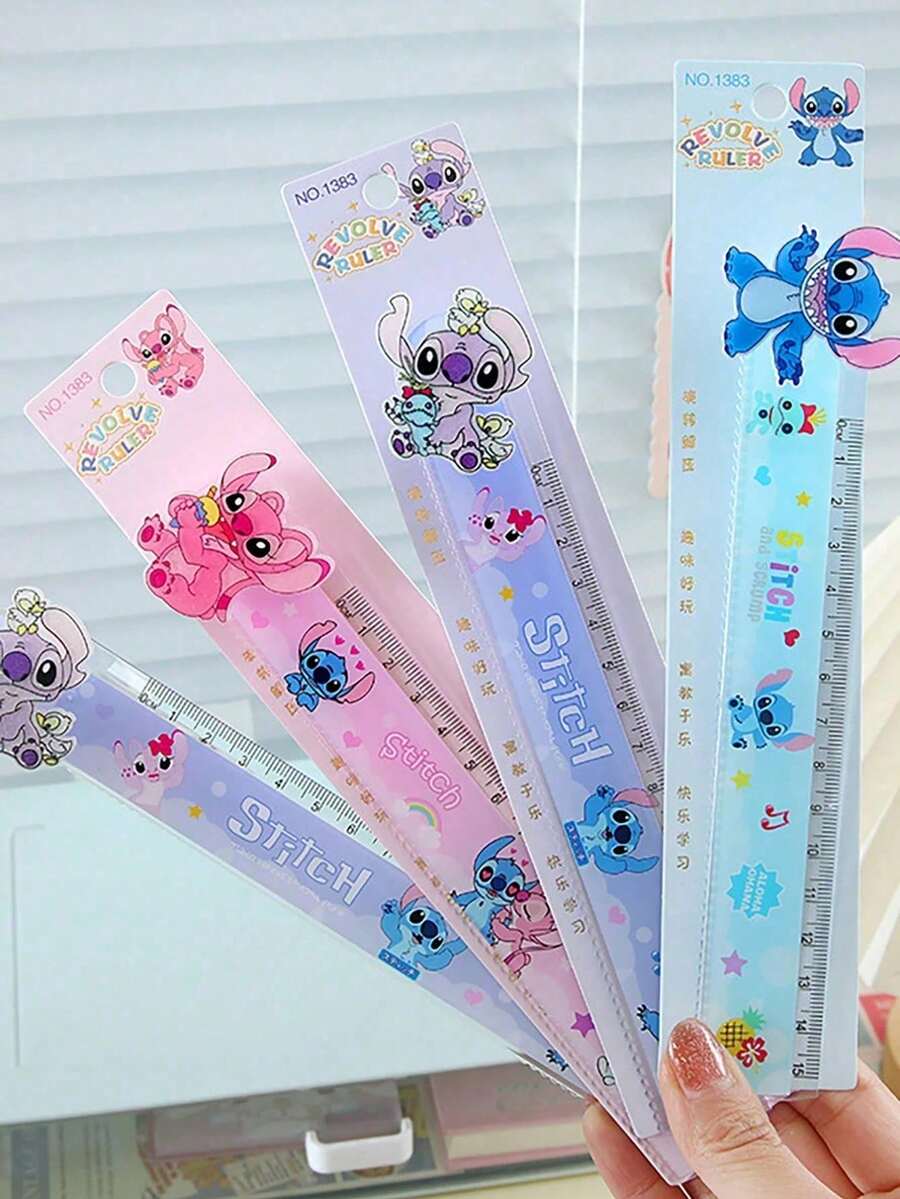 DOBBLE 1 Stitch Cute Cartoon Pattern Ruler Sets: 15 Cm / 5.91 Inches Acrylic Rulers With Various Designs, Perfect For School, Office, Drawing, Maths, Stationery, Small Gifts, And The New Semester - A - View 1