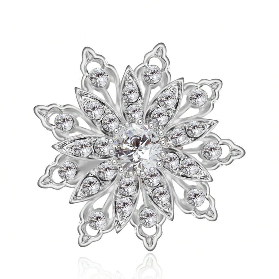 1pc Elegant Oval Floral Brooch, Embellished With Rhinestones And Faux Pearls, Multi-Purpose Lapel Pin/Scarf Ring, Fashion Jewelry, Suitable For Weddings, Vacations, Parties And Daily Wear - Silver - View 1