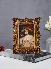 1PC, Rococo Style 3D Pattern Decorative Photo Frame, Resin Material Oak Leaf Pattern Border Decorative Photo Frame, Desktop Ornament Photo Frame, Home Decor Photo Frame, European Style Desktop Decoration, Suitable For Bedside Table Photo Frame, Dressing Table Photo Frame, Wedding Photo Frame And Desktop Decoration - Gold - View 10