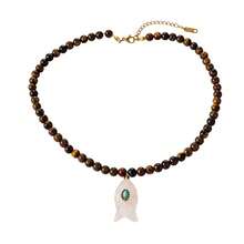 1pc High-Quality Summer Bohemian Style Jewelry, Exquisite Fashion Unique Brown Tiger Eye Stone Bead Chain Necklace, With Natural Stone Fish, Asymmetrical Pearls And Pig Nose Clasp. Chunky Jewelry Beaded Necklace, Perfect For Women To Wear At Music Festivals, Outings, Daily, Parties And Casual Activities. This Elegant Creative Women's Jewelry Necklace Made Of Tiger Eye Stone And Natural Stone Materials Is An Excellent Gift For Partners Or Sisters. - Multicolor - View 15