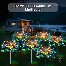 6pack Solar Powered Garden Lights - Multi-Color Firework LED Design With 8 Lighting Modes, Semi-Flush Mount Installation, Energy Efficient With Rechargeable Nickel Battery, Includes Hardware - Perfect For Pathways, Flower Beds - Ground-mounted Fireworks Lights - View 11